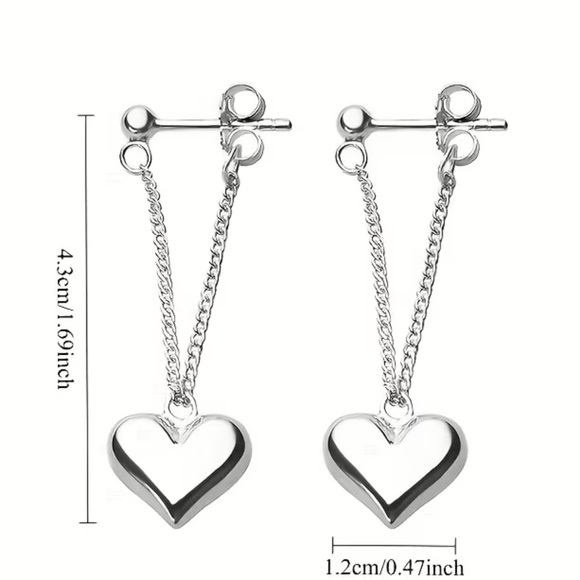 Elegant Silver Heart Drop Earrings - Picture 3 of 4